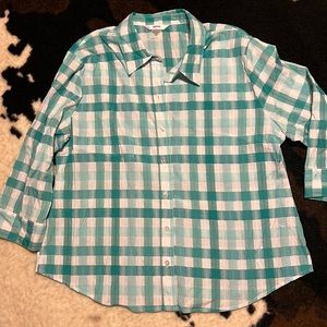 Alia 16 petite green plaid blouse
